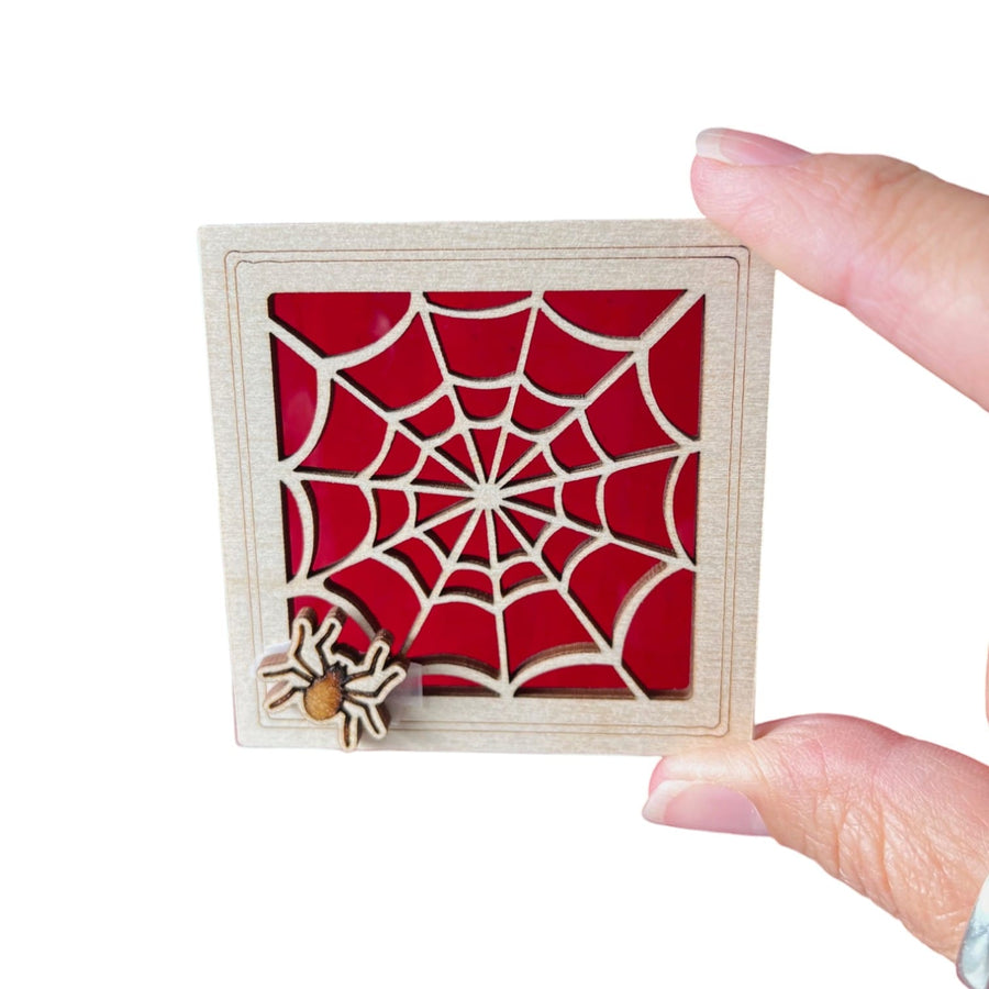 HALLOWEEN MINI SUNCATCHER - 2.5" stained glass & wood ornament