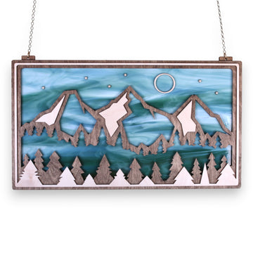 SUMMIT - Mountainscape ONE-OF-A-KIND Panel in misty green