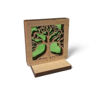 TREE OF LIFE MINI SUNCATCHER - Free standing 2.5" stained glass & wood decor