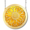 Large-stained-glass-and-wood-suncatcher-window-ornament-with-sunflower-cut-out-pattern-in-honey-yellow-glass-color