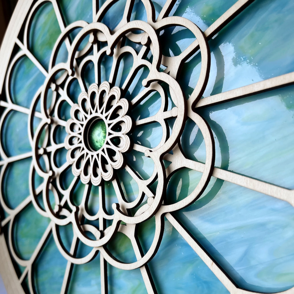 STATEMENT ROSE WINDOW (14") - ocean swirl