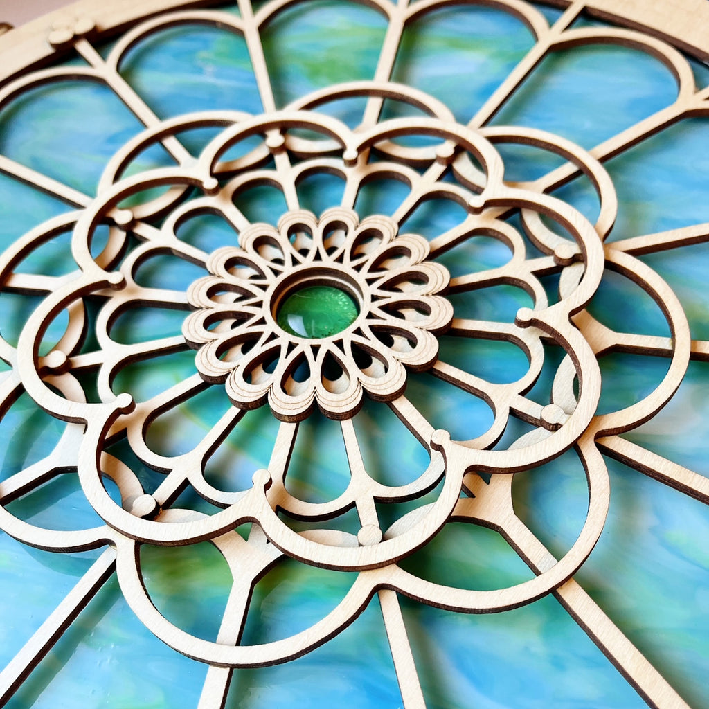 STATEMENT ROSE WINDOW (14") - ocean swirl