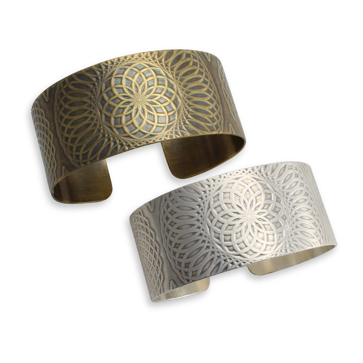 Talisman Textured Cuff Bracelet by Ten2Midnight Studios. Available in sterling silver or brass.