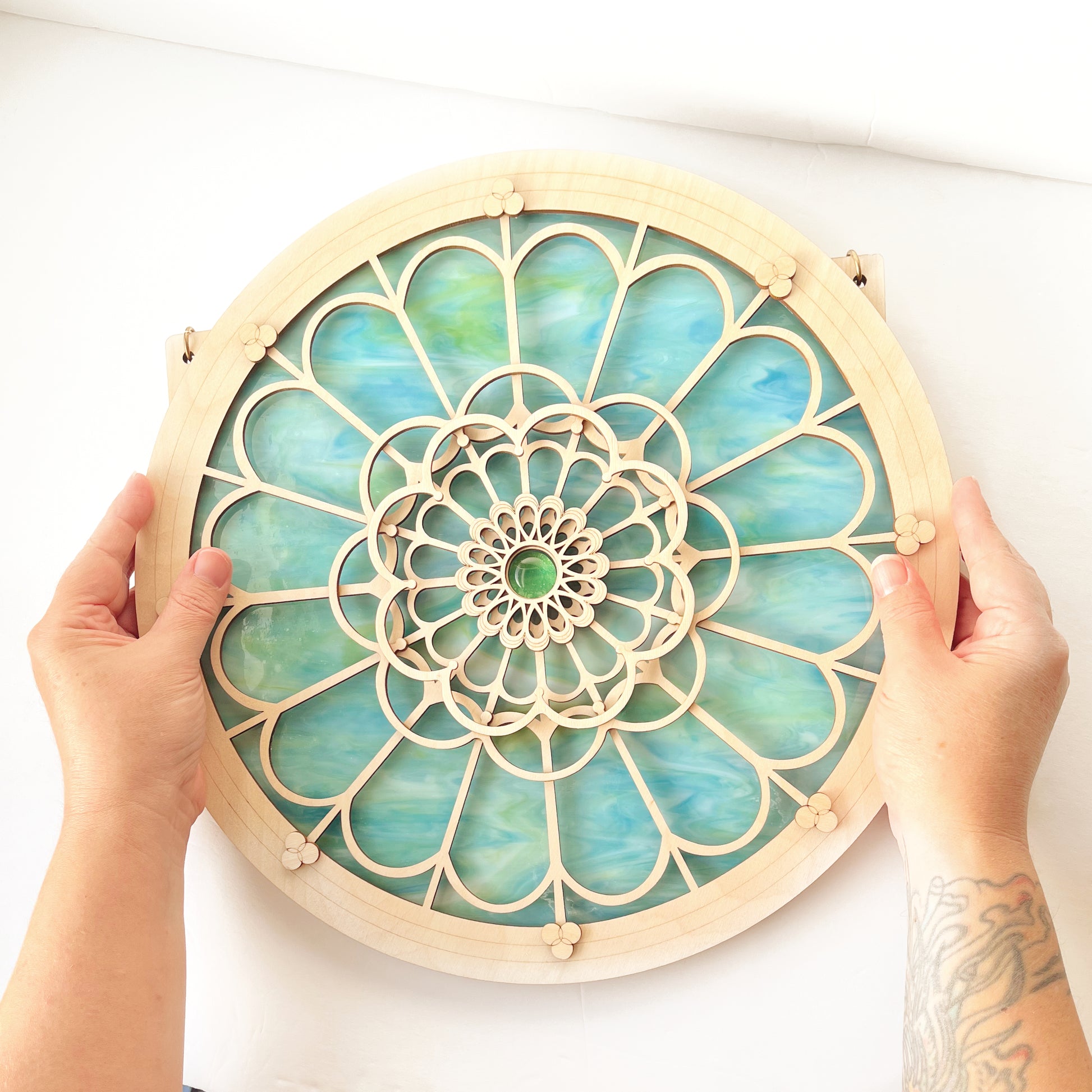 STATEMENT ROSE WINDOW (14") - ocean swirl