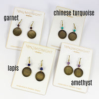 Textured Brass Disc Earrings w/gemstone accents